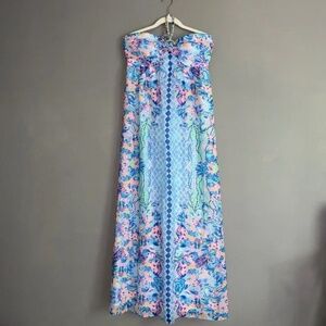 LILLY PULITZER Blue Viv Chain Halter Summer Chifon Maxi Dress Size 4